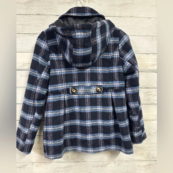 London Fog Girls Plaid Hooded Pea Coat Size 14/16 - Picture 2 of 6